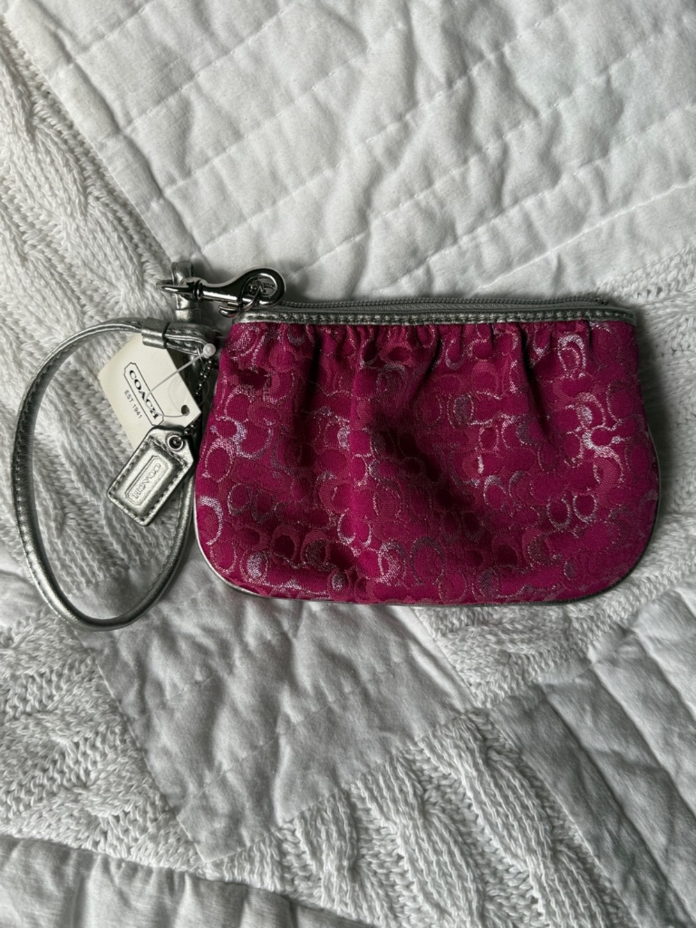 Coach Metallic Pink Signature Wristlet - Picture 6 of 9